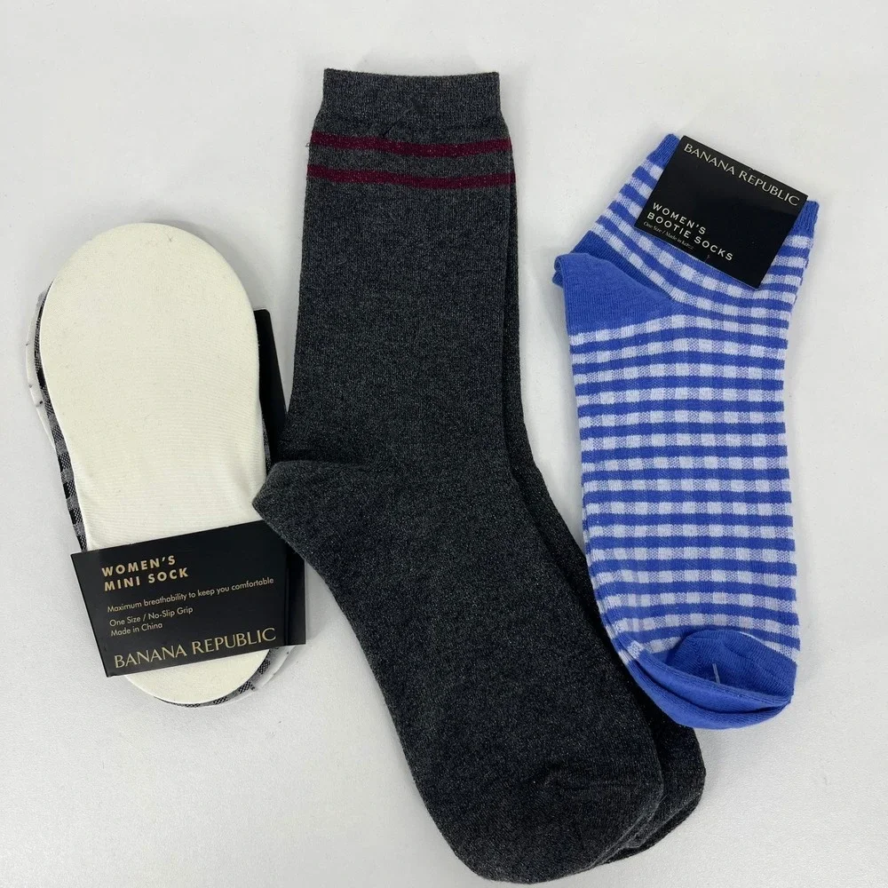 Banana Republic Womens Socks Multi Pack No Show Bootie Crew Gingham Polka Dot